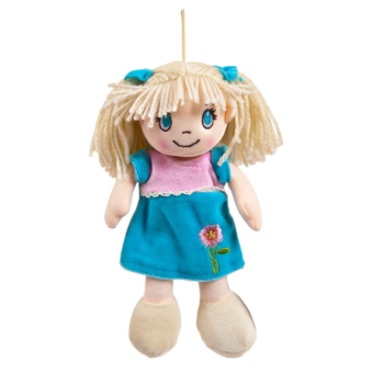 Кукла мягконабивная в голубом платье, 20 см - M6038