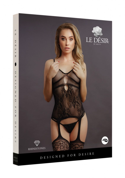 Эффектный комбинезон со стразами Suspender Rhinestone Bodystocking - 2