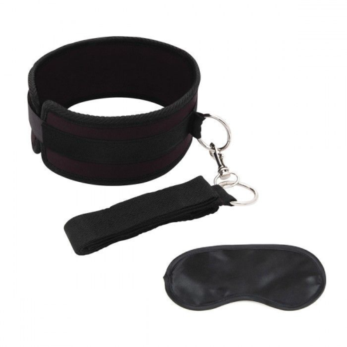 Черный ошейник с длинным поводком Collar and Leash Set - 0