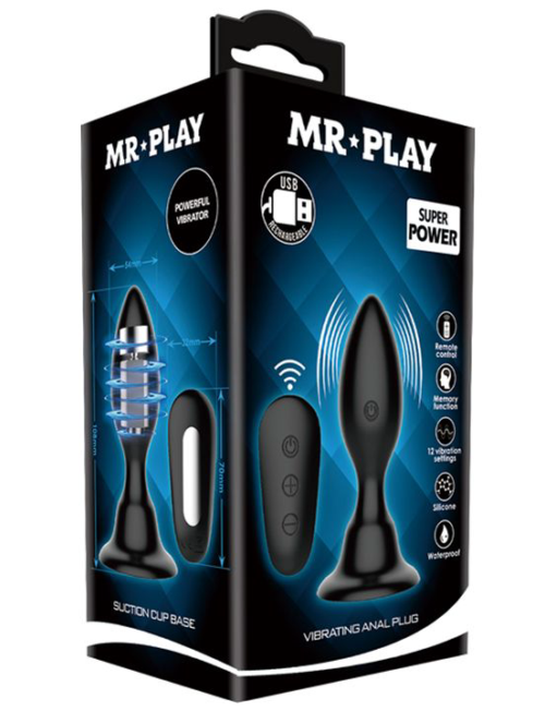 Черная анальная вибропробка с пультом Mr.Play - 10,8 см. - 3