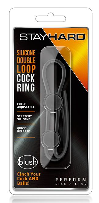 Черное двойное эрекционное лассо Silicone Double Loop Cock Ring - 4