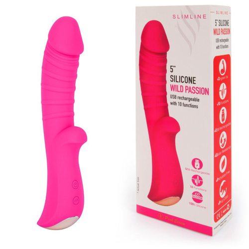 Ярко-розовый вибромассажер 5 Silicone Wild Passion - 19,1 см. - 1