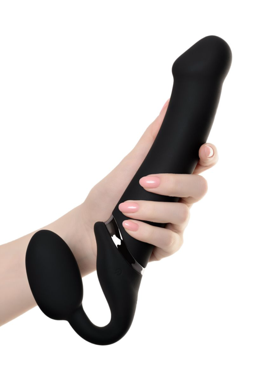 Черный безремневой вибрострапон Vibrating Bendable Strap-On - size L - 7