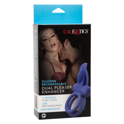 Синее перезаряжаемое эрекционное кольцо Silicone Rechargeable Dual Pleaser Enhancer - 4