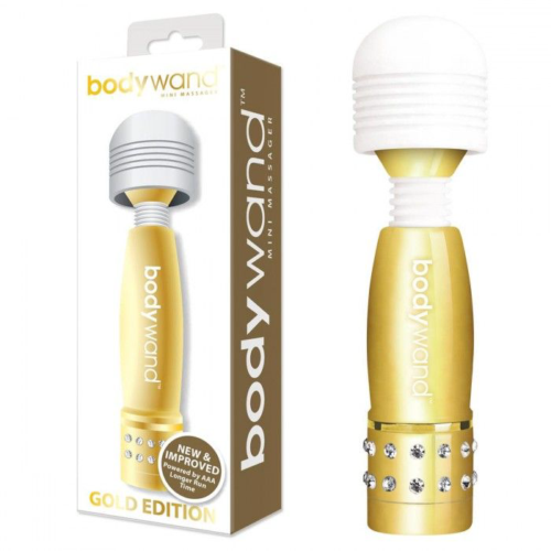 Золотистый жезловый мини-вибратор с кристаллами Mini Massager Gold Edition - 1