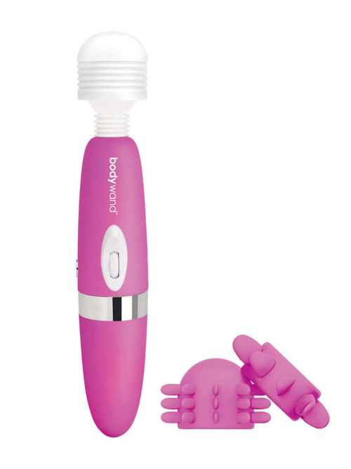 Розовый ротационный жезловый вибратор с двумя насадками 360° Spinning Head Wand Massager Set - 0