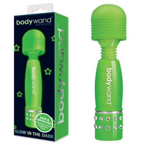 Светящийся в темноте жезловый мини-вибратор с кристаллами Mini Massager Glow In The Dark - 1