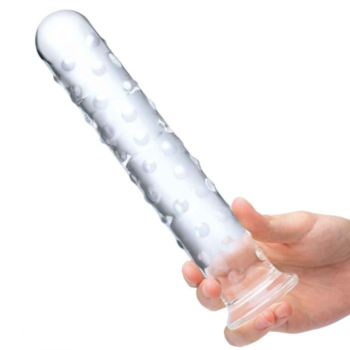 Прозрачный стеклянный фаллос с массажным рельефом 10 Extra Large Glass Dildo - 25,5 см.