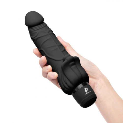 Черный вибратор-реалистик с клиторальными лепестками 7 Realistic Vibrator - 21,5 см. - 1