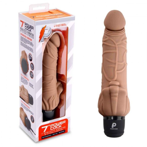 Кофейный вибратор-реалистик с клиторальными лепестками 7 Realistic Vibrator - 21,5 см. - 0