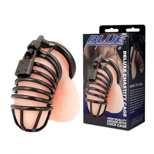 Черная металлическая клетка с замком Deluxe Chastity Cage - 1