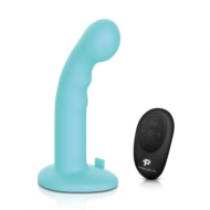 Голубая изогнутая насадка 6in Remote Control Ripple P-Spot G-Spot на черных трусиках - 16 см. - 1