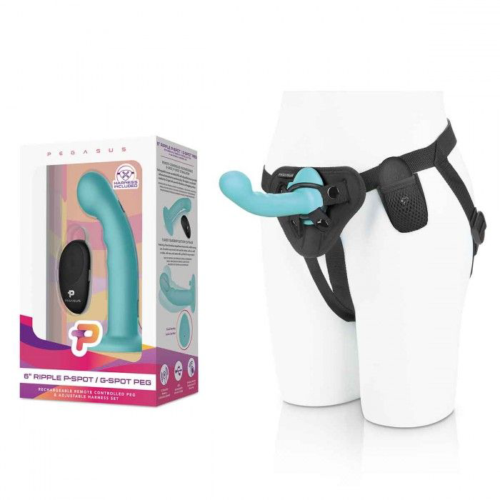 Голубая изогнутая насадка 6in Remote Control Ripple P-Spot G-Spot на черных трусиках - 16 см. - 2