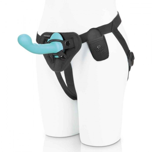 Голубая изогнутая насадка 6in Remote Control Ripple P-Spot G-Spot на черных трусиках - 16 см. - 0
