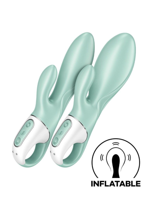 Зеленый вибратор-кролик Satisfyer Air Pump Bunny 5+ с функцией расширения - 20,4 см. - 3