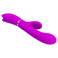 Лиловый вибратор-кролик с подвижной клиторальной щеточкой Clitoris Vibrator - 20,8 см. - 2