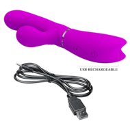 Лиловый вибратор-кролик с подвижной клиторальной щеточкой Clitoris Vibrator - 20,8 см. - 3