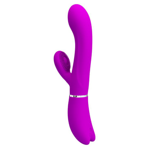 Лиловый вибратор-кролик с подвижной клиторальной щеточкой Clitoris Vibrator - 20,8 см. - 0