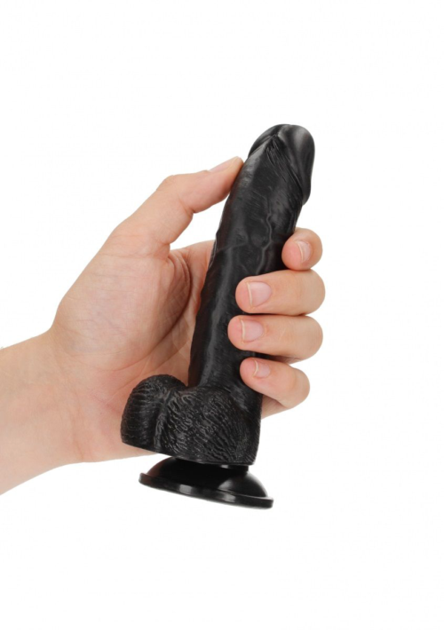 Черный фаллоимитатор Curved Realistic Dildo Balls Suction Cup 6 - 15,5 см. - 2