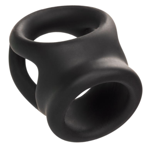 Черное тройное эрекционное кольцо Alpha Liquid Silicone Dual Cage Ring - 4