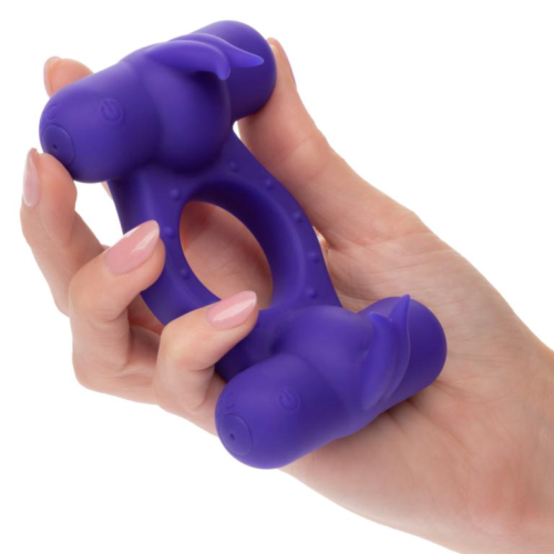 Фиолетовое эрекционное виброкольцо с двумя моторами Silicone Rechargeable Triple Orgasm Enhancer - 3