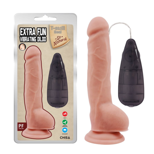 Телесный вибратор с мошонкой на присоске Extra Fun Vibrating Dildo - 23,5 см. - 1