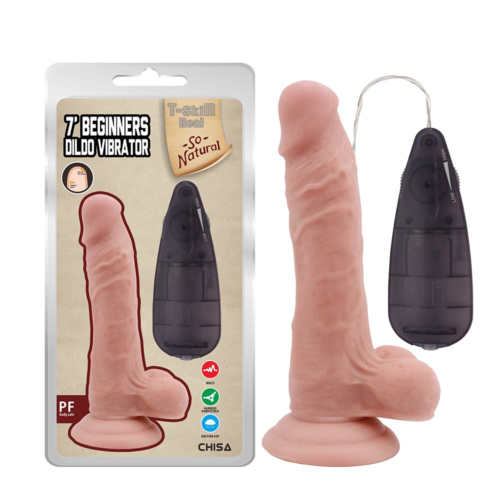 Телесный вибратор с мошонкой на присоске 7 Inch Beginners Dildo Vibrator - 18,6 см. - 1