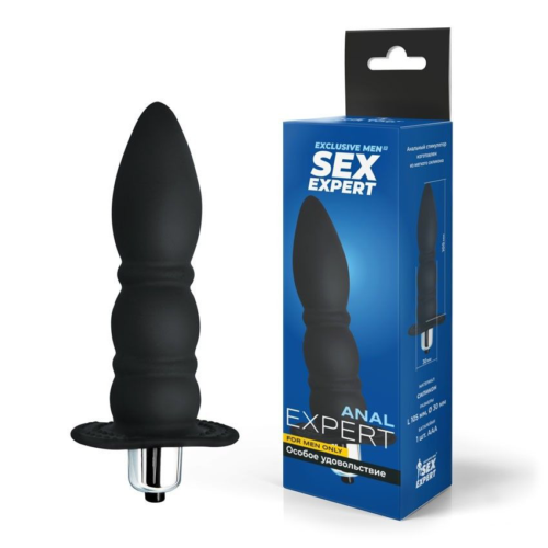Черный силиконовый анальный вибратор Sex Expert - 13 см. - 1