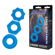 Комплект из трех голубых колец для эрекции 3-Pack Nuts Bolts Stretch Cock Ring Set - 2