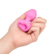 Розовый анальный плаг с кристаллом-сердцем Vibrating Heart Shape Jewel Plug S-M - 3