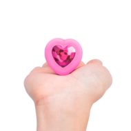 Розовый анальный плаг с кристаллом-сердцем Vibrating Heart Shape Jewel Plug S-M - 4