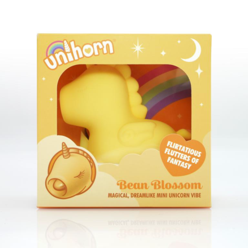 Желтый клиторальный вибромассажер Unihorn Bean Blossom с подвижным язычком - 4