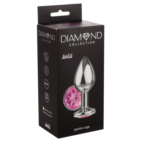 Большая серебристая анальная пробка Diamond Pink Sparkle Large с розовым кристаллом - 8 см. - 3