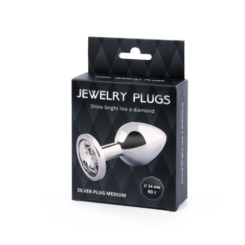 Анальная пробка SILVER PLUG MEDIUM с прозрачным кристаллом - 8,2 см. - 3