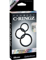 Набор из трех черных эрекционных колец Silicone 3-Ring Stamina Set - 2