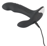 Черный вибромассажер простаты с функцией римминга Plug with Perineum Stimulator - 16,6 см. - 3