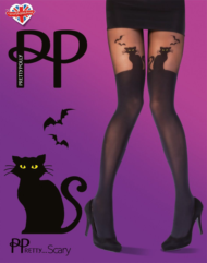 Колготки с имитацией чулок Halloween Cat Tights - 0