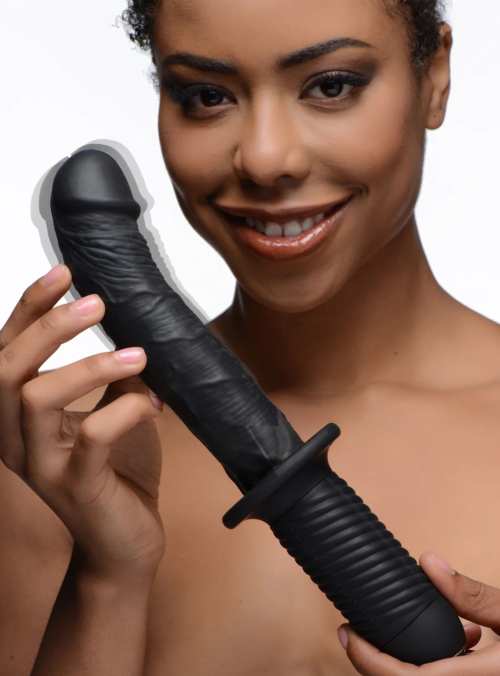 Черный вибратор The Large Realistic 10X Silicone Vibrator with Handle - 30,5 см. - 4