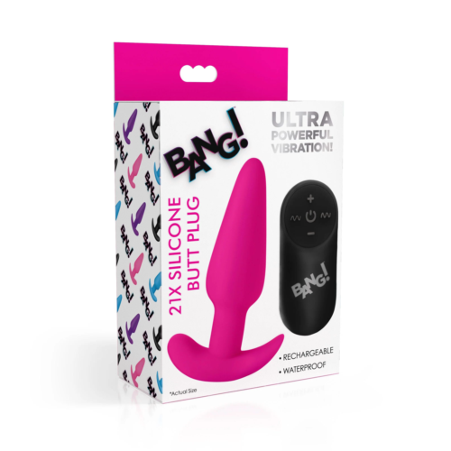 Розовая анальная вибропробка с пультом ДУ 21X Remote Control Vibrating Silicone Butt Plug - 10,4 см. - 4