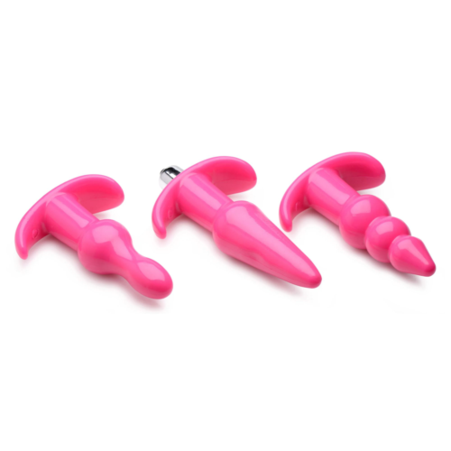 Набор из 3 розовых анальных пробок с вибропулей Thrill Trio Anal Plug Set - 0