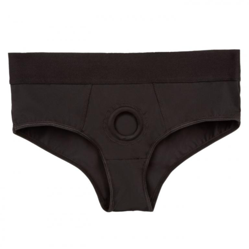 Черные трусы для страпона BACKLESS BRIEF HARNESS S/M - 0