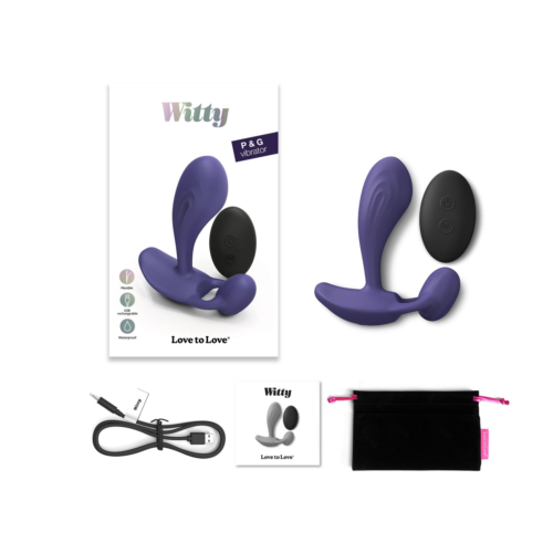 Темно-синий вибромассажер Witty P G Vibrator with Remote Control - 5