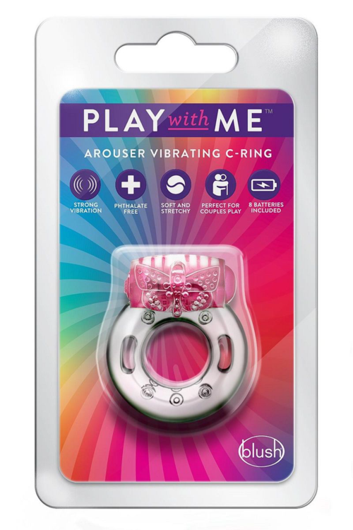 Розовое эрекционное виброкольцо Arouser Vibrating C-Ring - 2