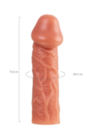 Телесная насадка на фаллос с фиксацией мошонки Cock Sleeve 001 Size M - 15,6 см. - 7