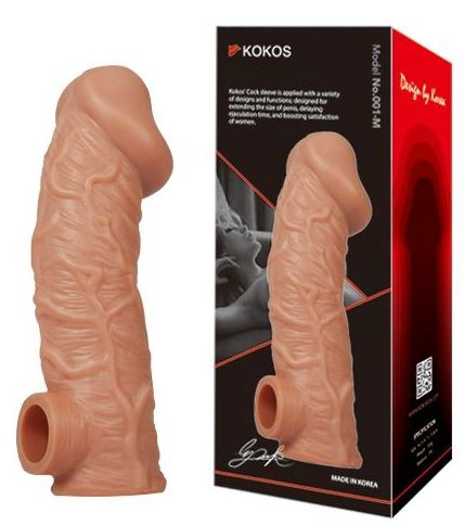 Телесная насадка на фаллос с фиксацией мошонки Cock Sleeve 001 Size M - 15,6 см. - 2