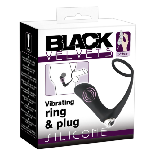 Черное эрекционное кольцо с анальной вибропробкой Vibrating Ring Plug - 1