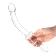 Изогнутый стеклянный фаллоимитатор 12’’ Girthy Ribbed G-Spot Glass Dildo With Handle Grip Double Ended - 30 см. - 3