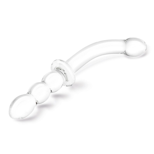 Изогнутый стеклянный фаллоимитатор 12’’ Girthy Ribbed G-Spot Glass Dildo With Handle Grip Double Ended - 30 см. - 2