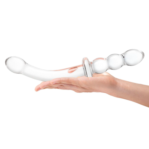 Изогнутый стеклянный фаллоимитатор 12’’ Girthy Ribbed G-Spot Glass Dildo With Handle Grip Double Ended - 30 см. - 4