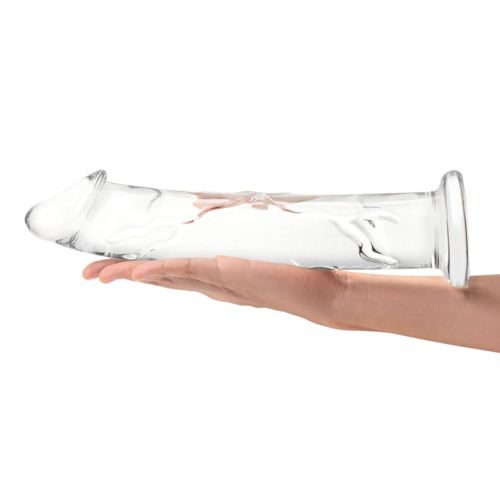 Большой стеклянный стимулятор 12’’ Glass Dildo With Veins Flat Base - 28 см. - 4